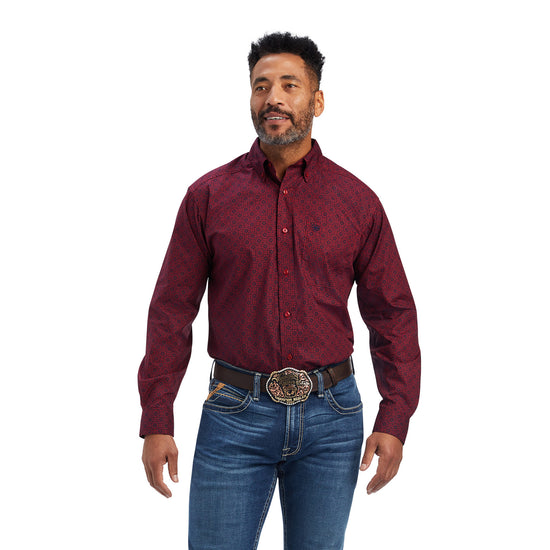 Ariat Men's Nyles Geometric Print Tango Red Button Down Shirt 10041556