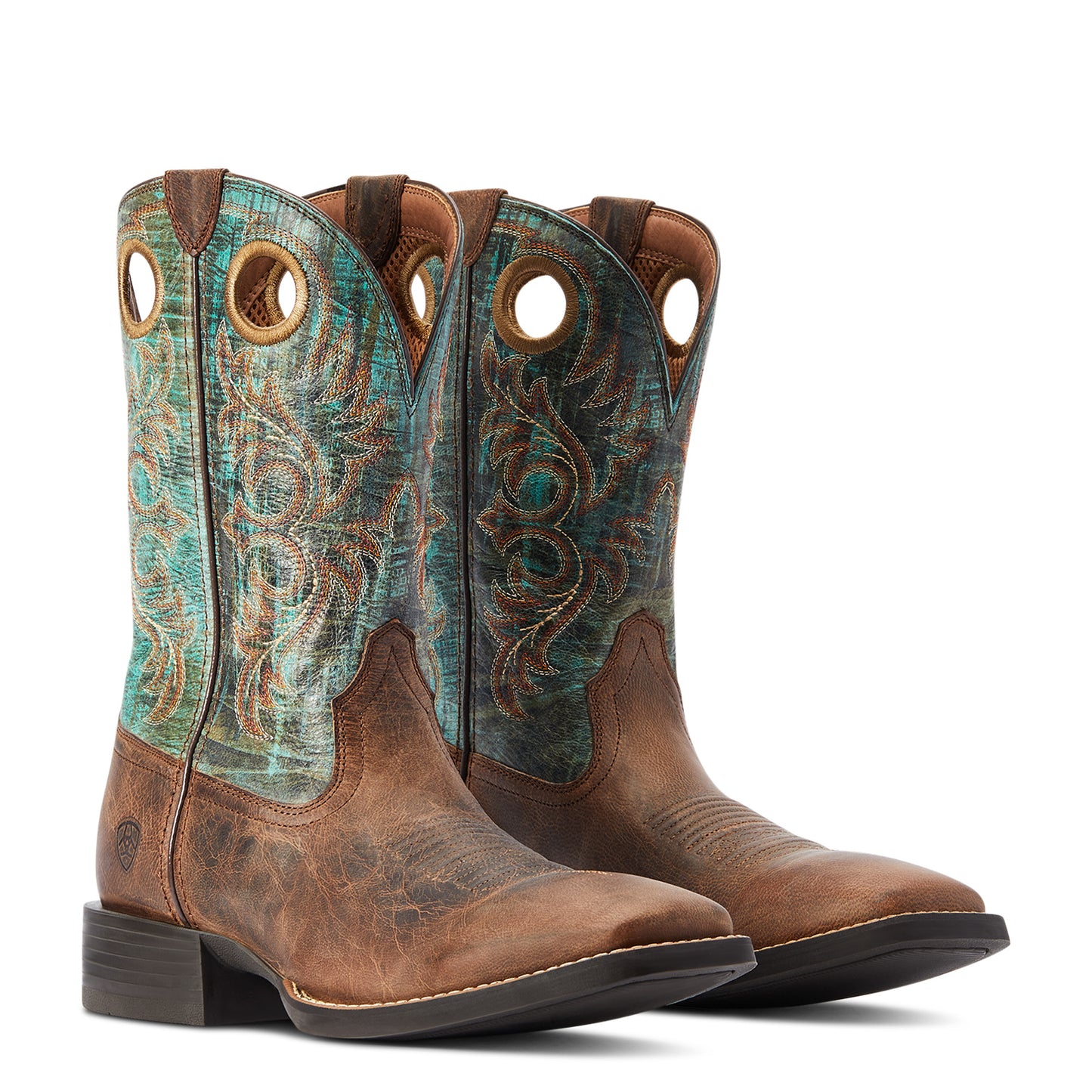 Ariat® Men's Sport Rodeo Brown & Turquoise Square Toe Boots 10042403