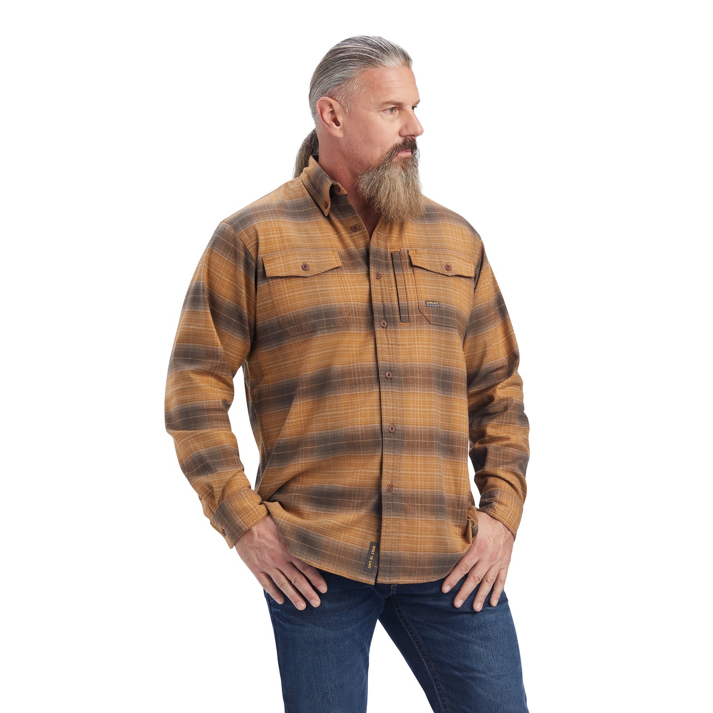 Ariat® Men's Rebar DuraStretch Sand Flannel Button Down Shirt 10041544