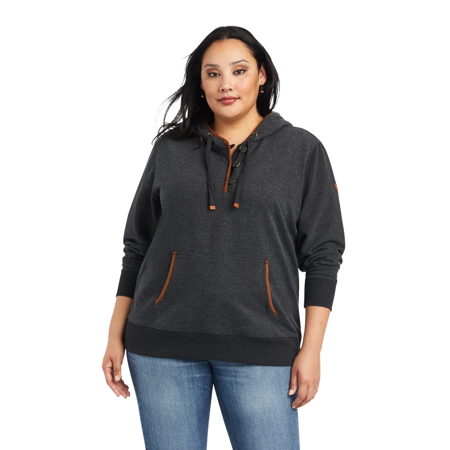 ARIAT Women's Real Elevated Hoodie - Faux Leather Trim & Button Placket, Cozy Fleece
