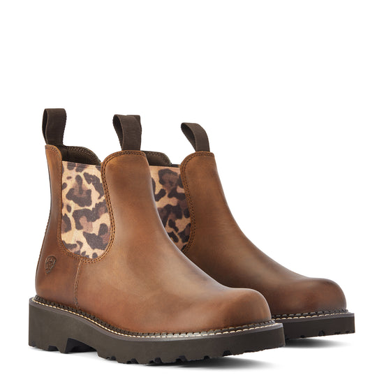 Ariat® Ladies Fatbaby® Twin Gore Tan & Leopard Ankle Boots 10042418