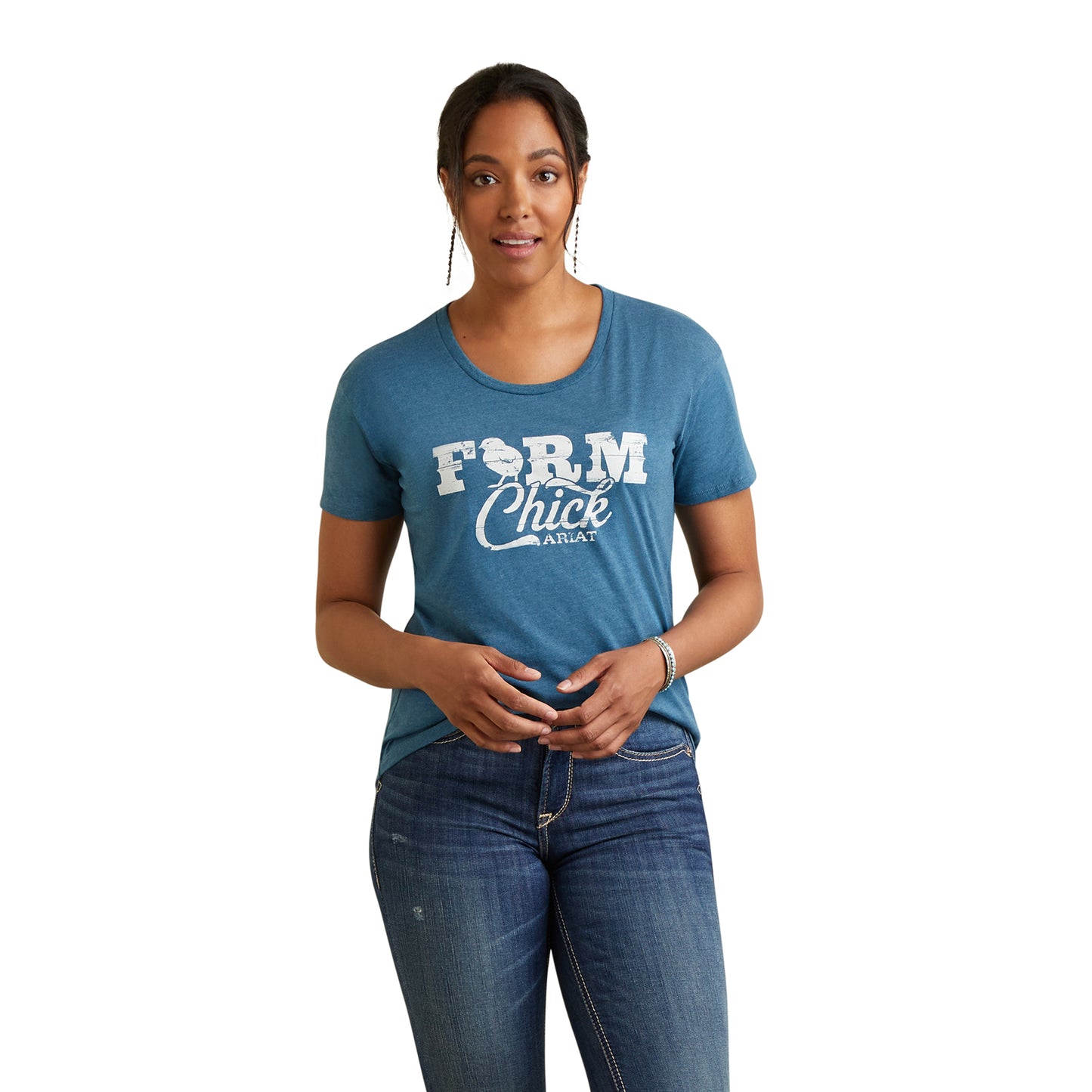 Ariat® Ladies Farm Chick Steel Blue Heather Graphic T-shirt 10042792