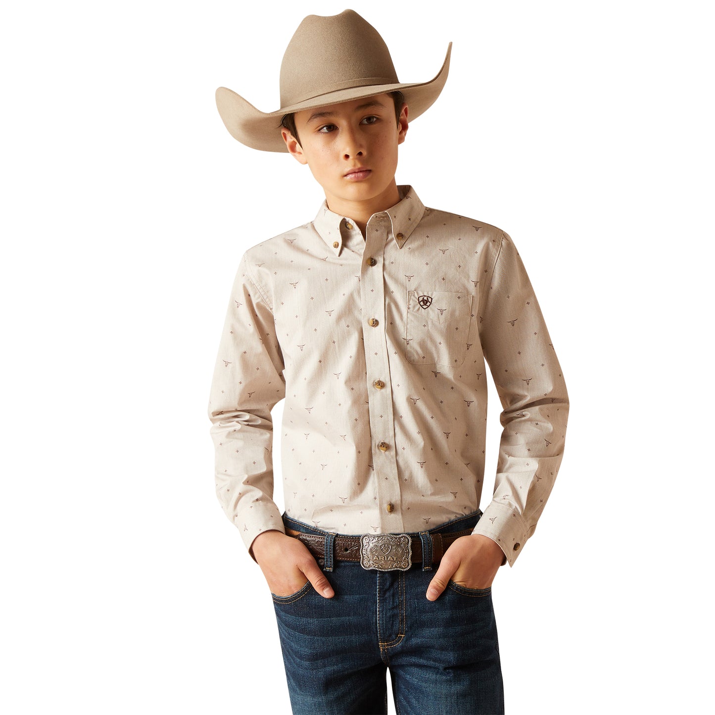 Load image into Gallery viewer, Ariat Youth Boy&amp;#39;s Beau Sandshell Classic Fit Button Down Shirt 10046433
