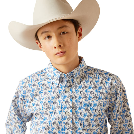 Load image into Gallery viewer, Ariat Youth Boy&amp;#39;s Peerce Classic Fit White Button Down Shirt 10047296
