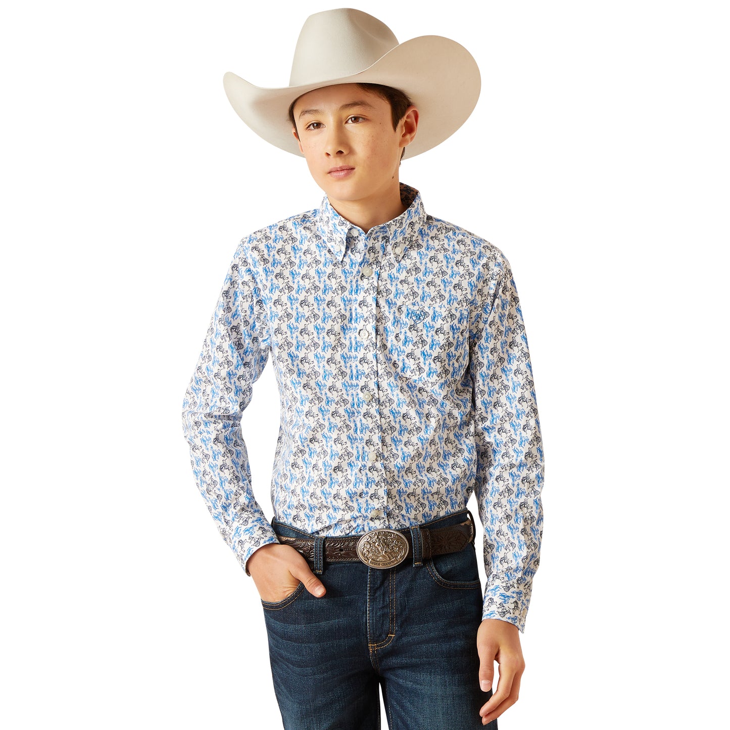 Load image into Gallery viewer, Ariat Youth Boy&amp;#39;s Peerce Classic Fit White Button Down Shirt 10047296
