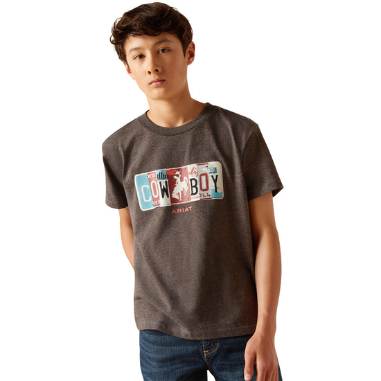 Ariat Youth Boy's License Plate Cowboy Charcoal Heather T-Shirt 10047911