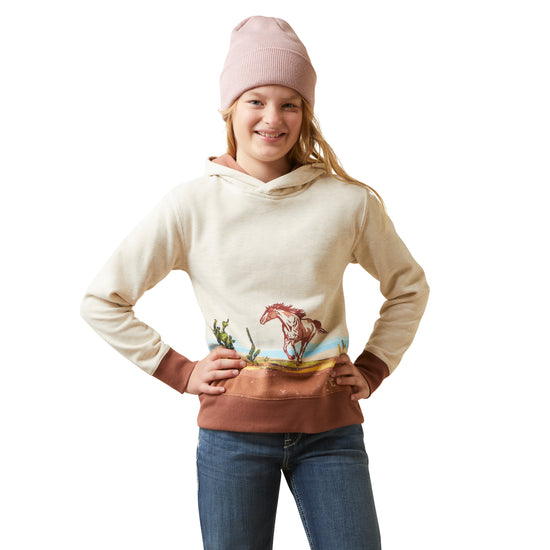 Load image into Gallery viewer, Ariat Girl&amp;#39;s Wild Horse Oatmeal Heather Pullover Sweatshirt 10046460
