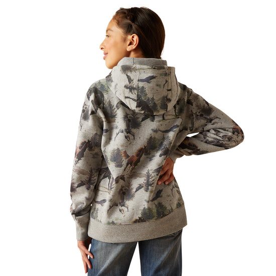Ariat Youth Girl's Misty Horse Print Heather Grey Hoodie 10047331