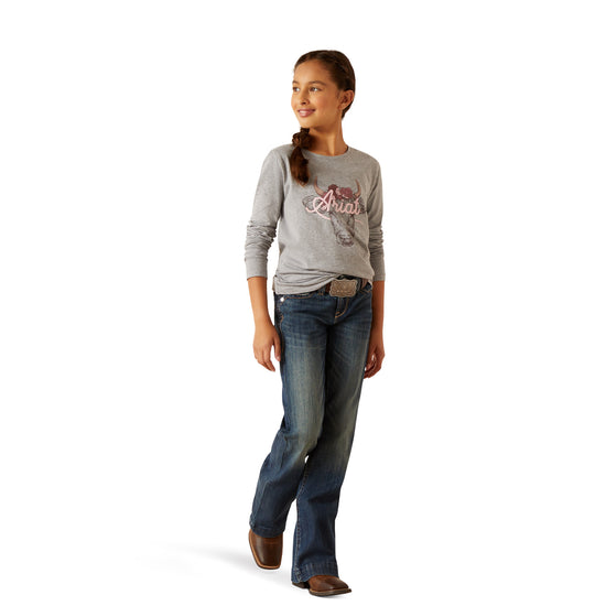 Ariat Youth Girls Fawna Graphic Heather Grey Long Sleeve T-Shirt 10047411