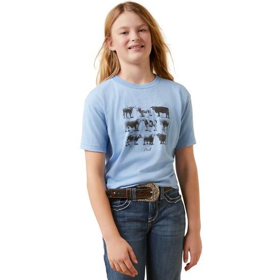 Ariat Youth Girl's Cow Chart Light Blue Heather Graphic T-Shirt 10047598