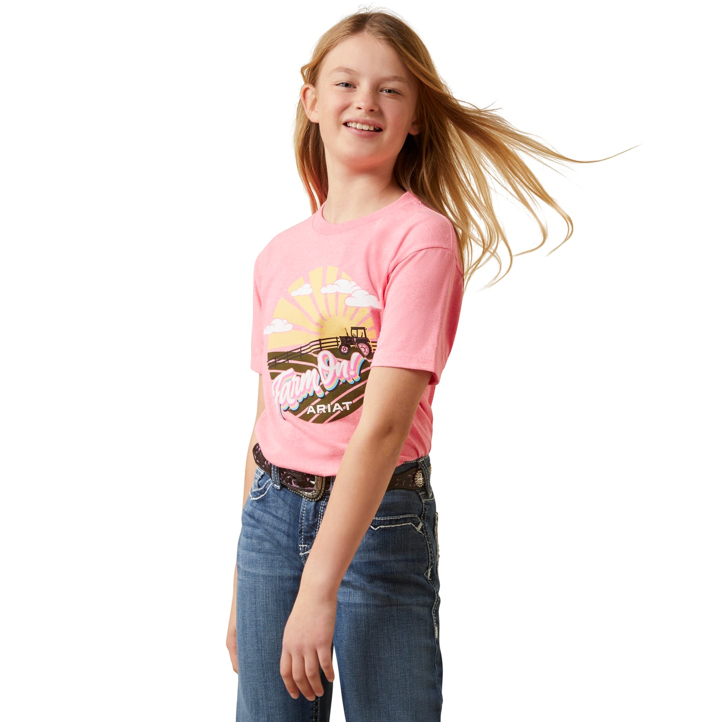 Ariat Youth Girl's Farm Easy Neon Pink Heather T-Shirt 10047599