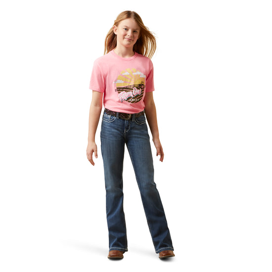 Ariat Youth Girl's Farm Easy Neon Pink Heather T-Shirt 10047599