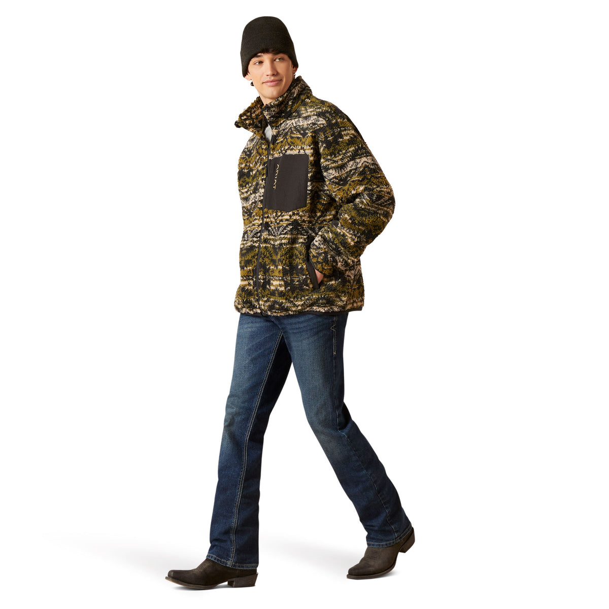 Ariat Pattern Ariat Men's Mammoth Olive Leaf Aztec Pattern Sweater Jacket 10046105