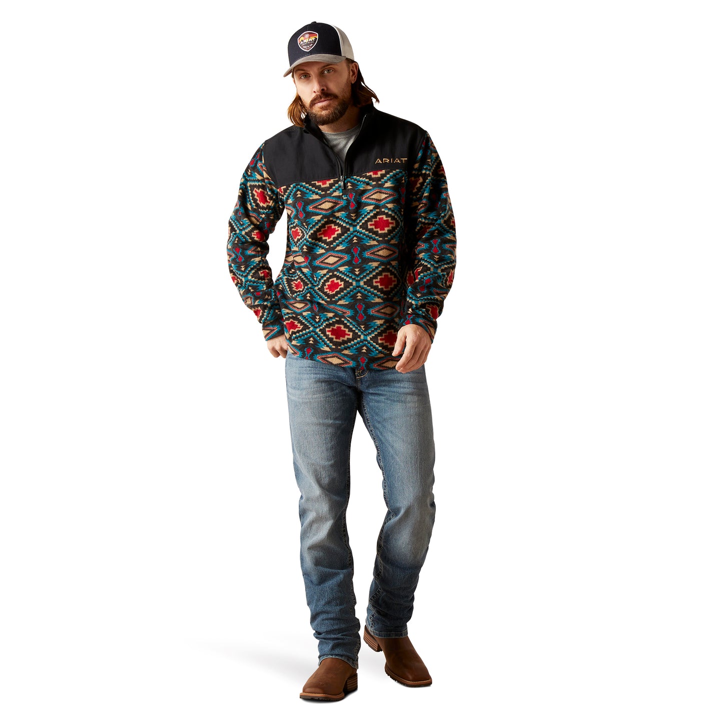 Ariat Men's Basis 2.0 1/4 Zip Biscay Bay Aztec Pattern Sweatshirt 10046141