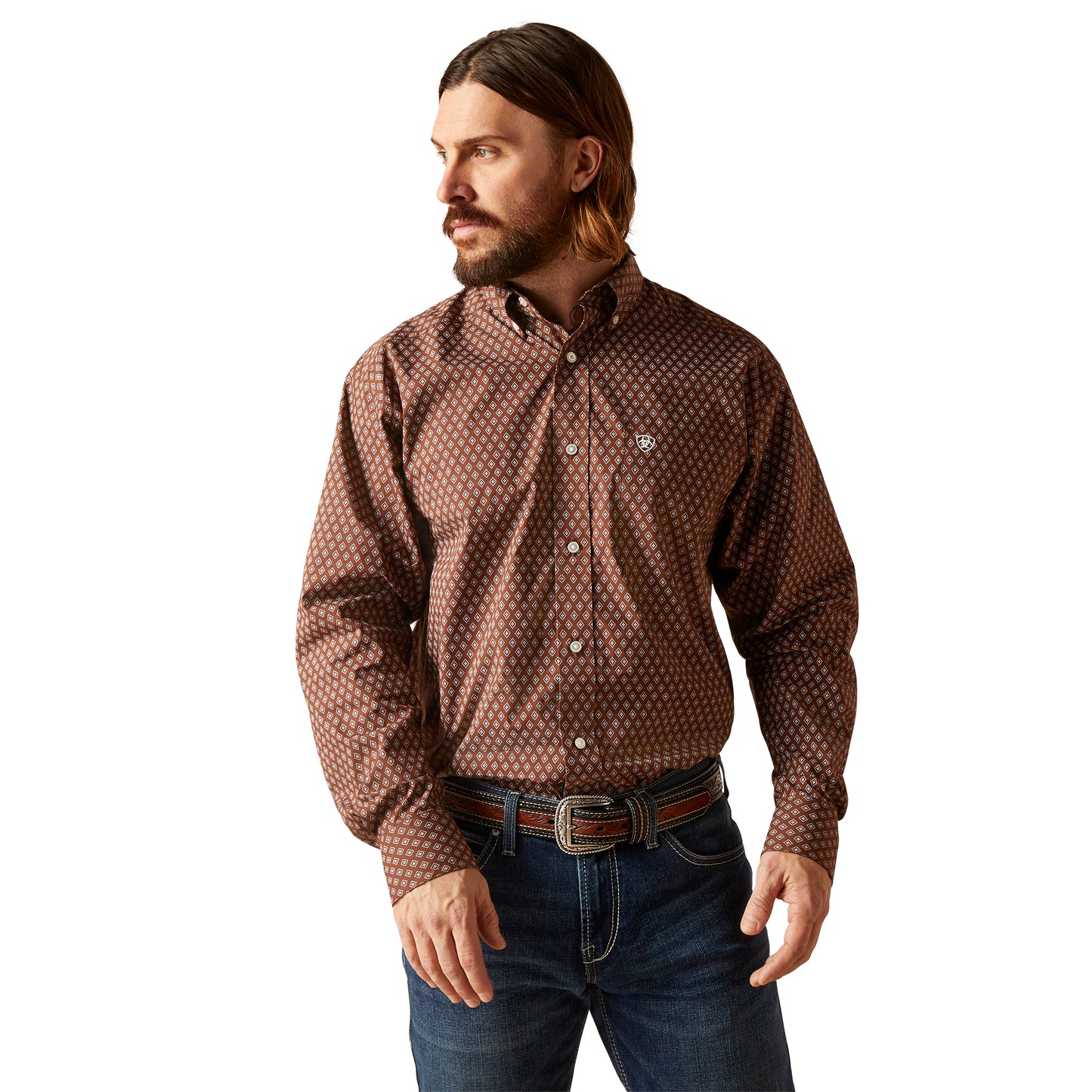 Ariat Men's Gardner Classic Patterned Brown Button Down Shirt 10046528