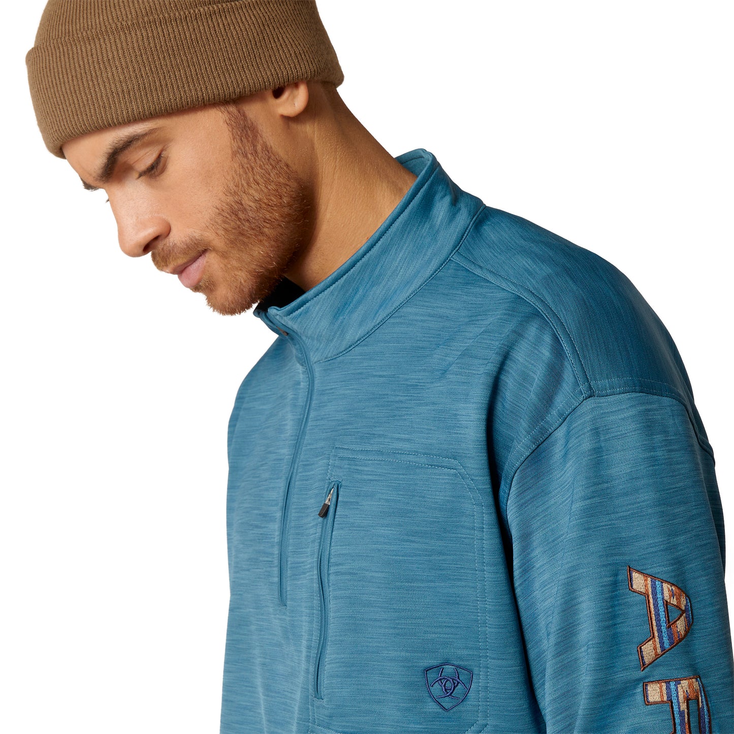 Ariat Men's Team Logo 1/4 Zip Mallard Blue Pullover Sweatshirt 10046712