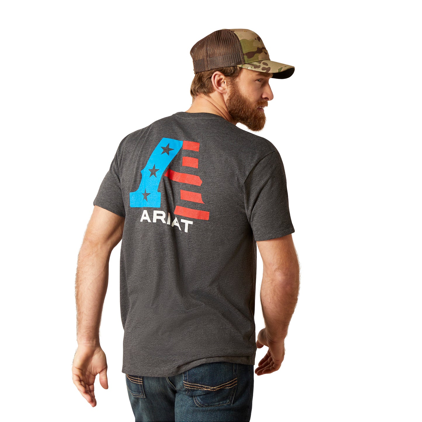 Load image into Gallery viewer, Ariat Men&amp;#39;s US A Graphic Charcoal Heather T-Shirt 10047656
