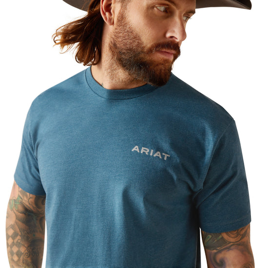 Load image into Gallery viewer, Ariat Men&amp;#39;s Western Wire Graphic Logo Steel Blue Heather T-Shirt 10047902
