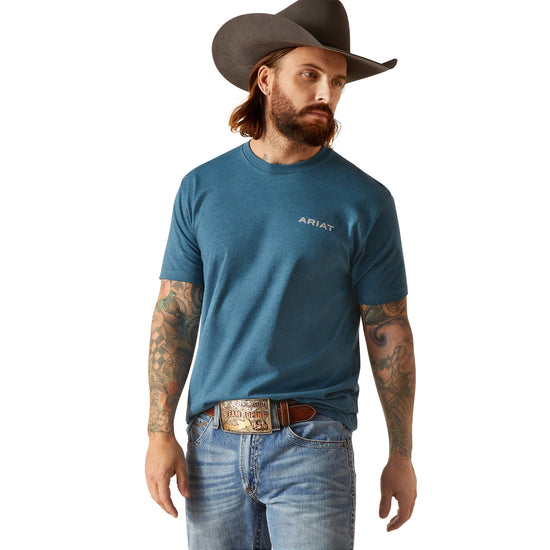 Ariat Men's Western Wire Graphic Logo Steel Blue Heather T-Shirt 10047902