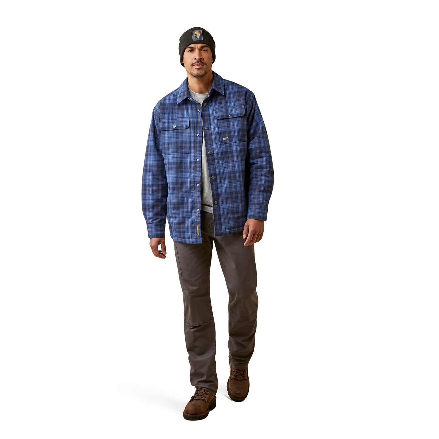 Ariat Men's Rebar Flannel Insulated Coastal Blue Plaid Shirt Jacket 10046019