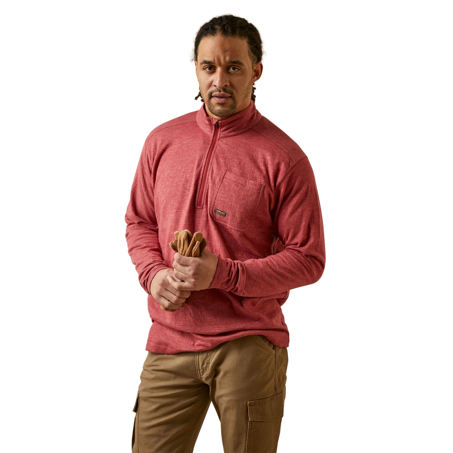 Ariat Men's Rebar Foundation 1/4 Zip Brick Red Shirt 10046184
