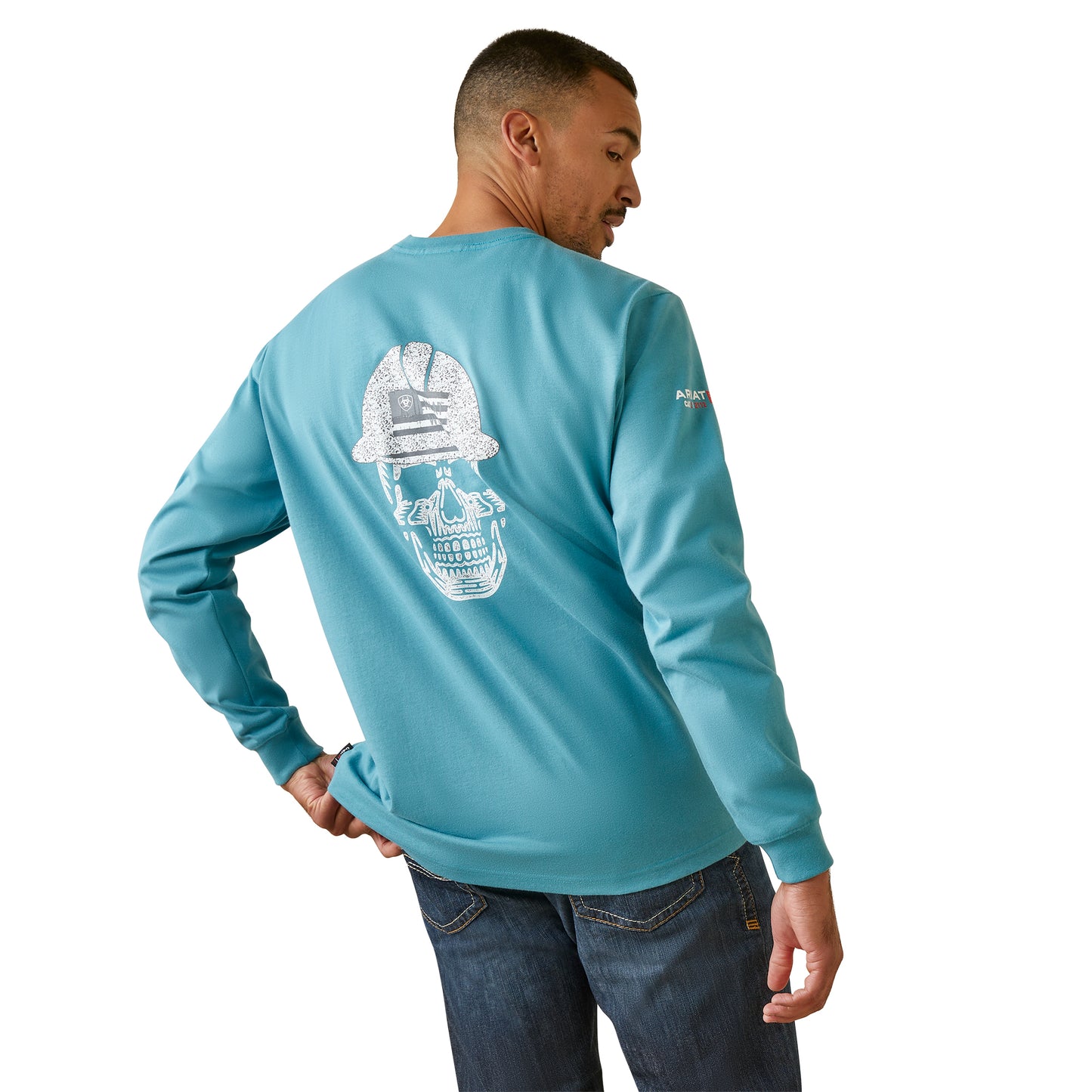 Ariat Men's FR Roughneck Skull Logo Storm Blue T-Shirt 10046672