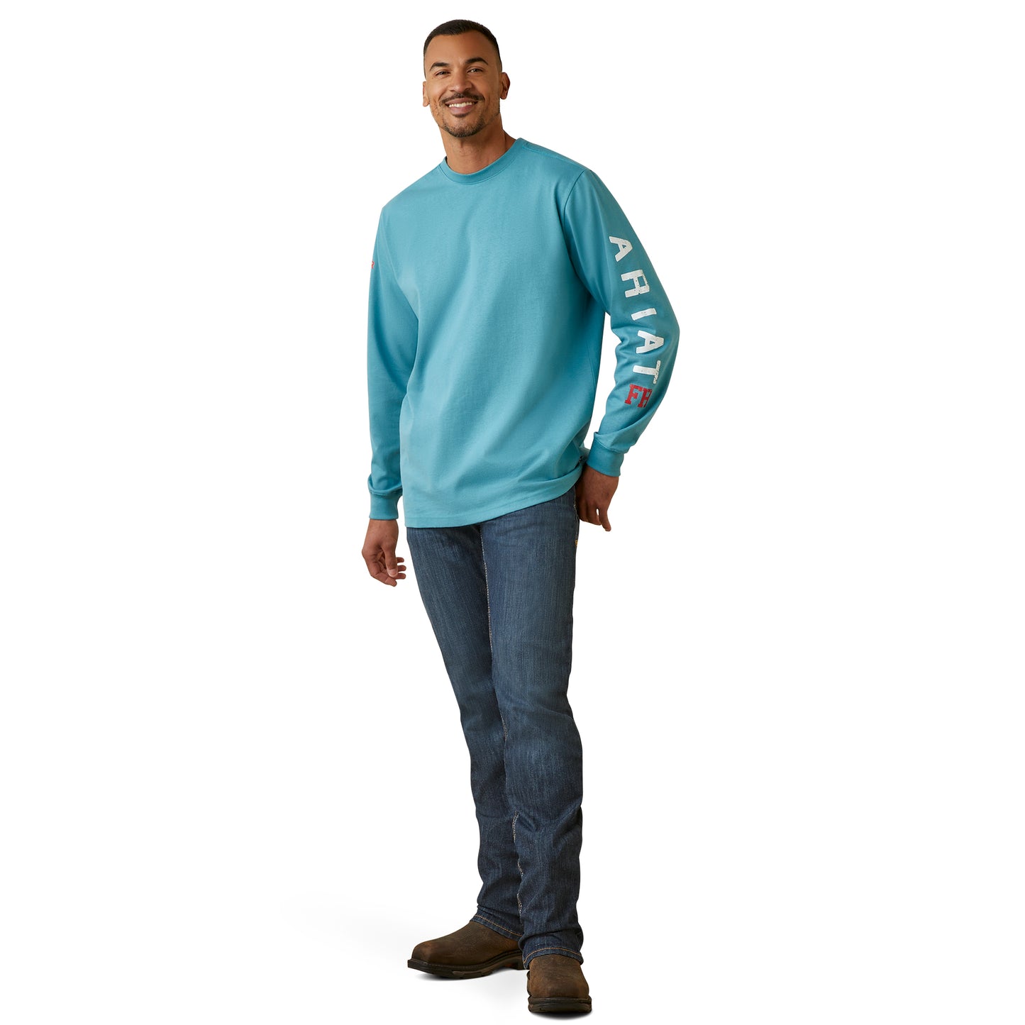 Ariat Men's FR Roughneck Skull Logo Storm Blue T-Shirt 10046672