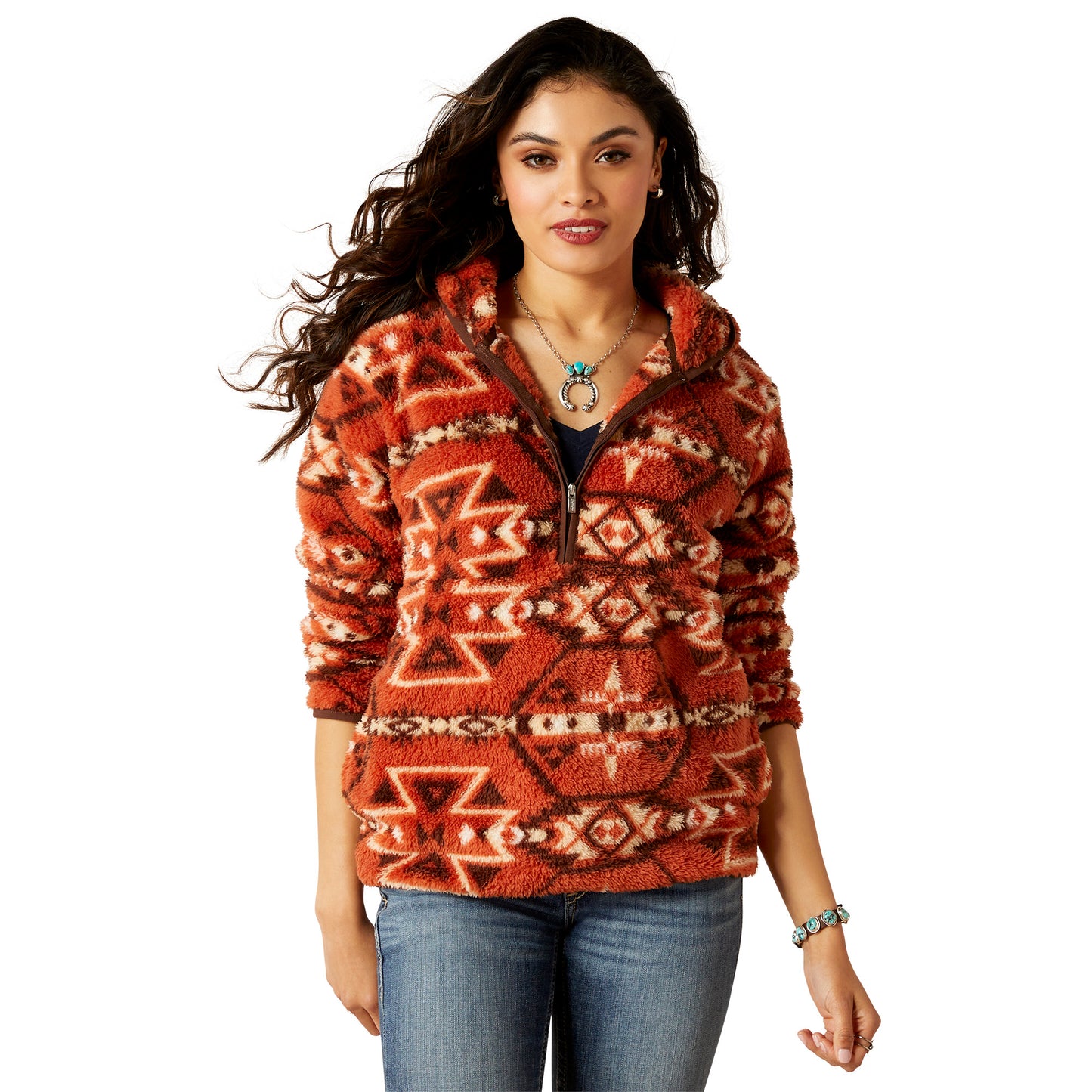 Load image into Gallery viewer, Ariat Ladies R.E.A.L™ Berber Burnt Brick Aztec Print Pullover 10046133
