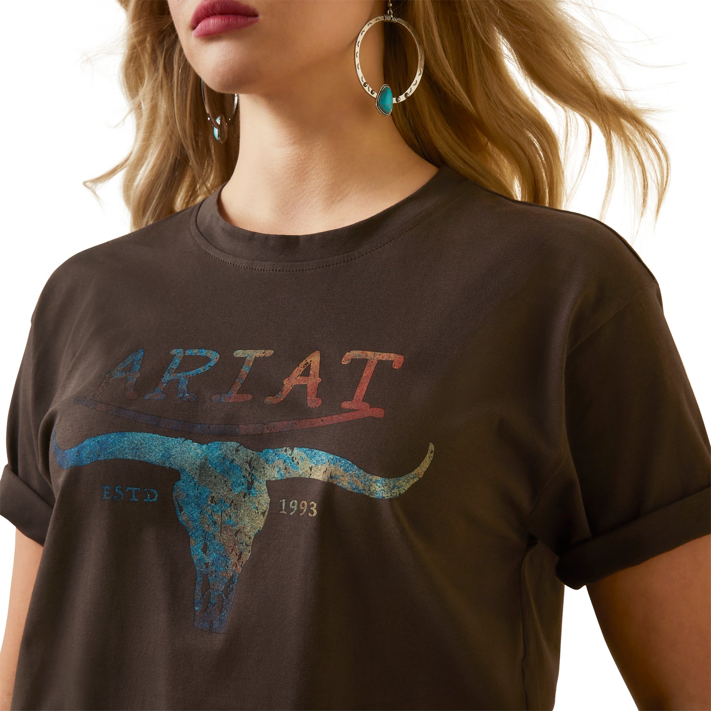 Ariat Ladies Patina Steer Graphic Washed Black T-Shirt 10046318