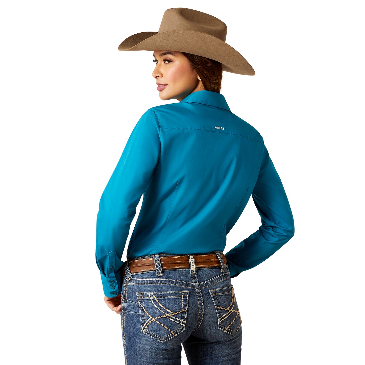 Ariat Ladies Team Kirby Crystal Teal Stretch Button Down Shirt 10046562