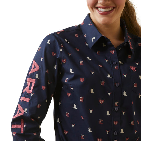 Ariat Ladies Team Kirby Western Navy Blue Button Down Shirt 10046563