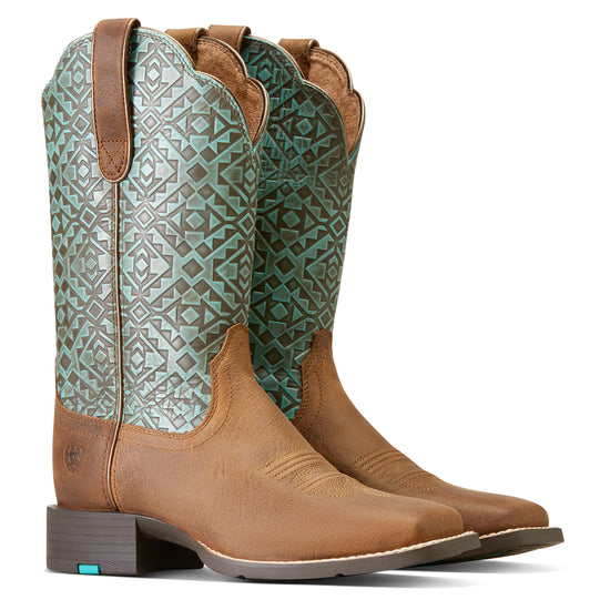 Ariat Ladies Round Up Old Earth & Turquoise Blanket Western Boots 10046882