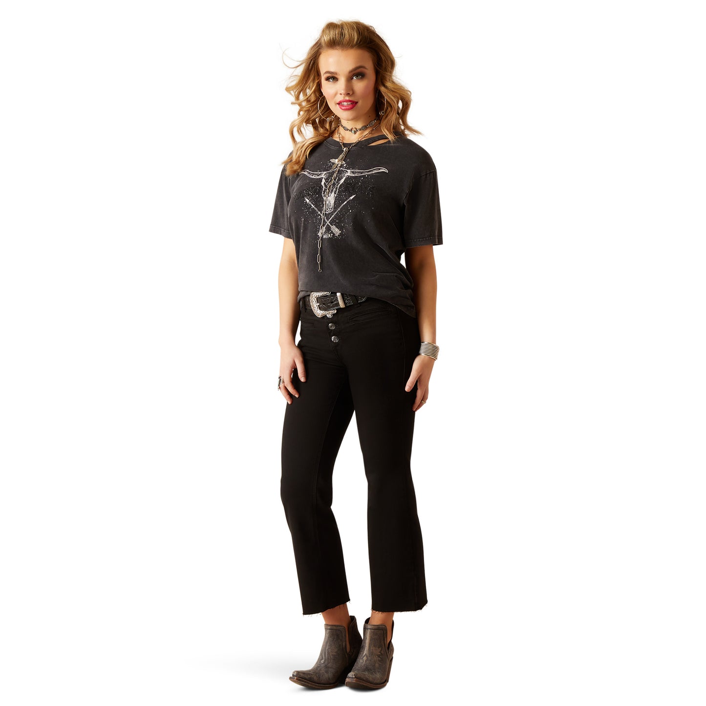 Ariat Ladies Rock 'N' Rodeo Distressed Charcoal Wash T-Shirt 10047302