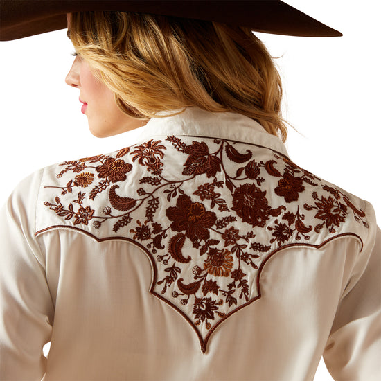 Ariat Ladies Elsa Blanc De Blanc Rose Embroidery Button Down Shirt 10047365