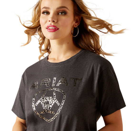 Ariat Ladies Leopard Print Shield Black Heather T-Shirt 10047403