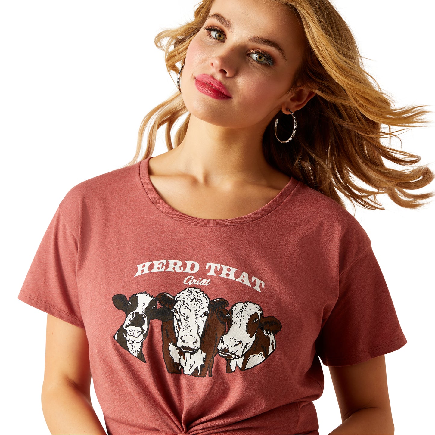 Ariat Ladies "Herd That" Graphic Red Clay Heather T-Shirt 10047921