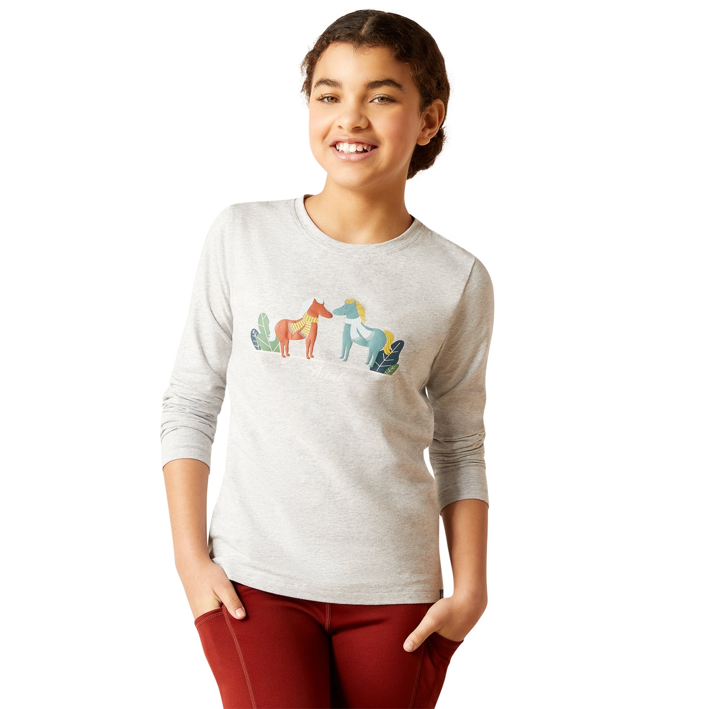 Ariat Youth Girl's Winter Fashions Long Sleeve Heather Grey T-Shirt 10046497