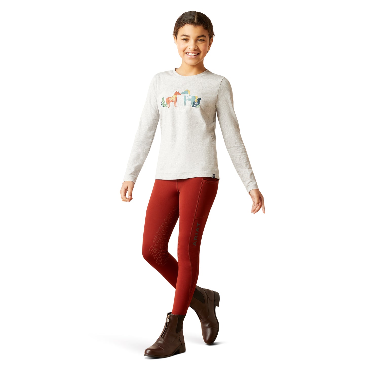 Ariat Youth Girl's Winter Fashions Long Sleeve Heather Grey T-Shirt 10046497