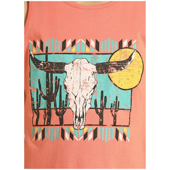 Rock & Roll Cowgirl Girl's Skull Print Graphic Corral Tank Top G1-9237
