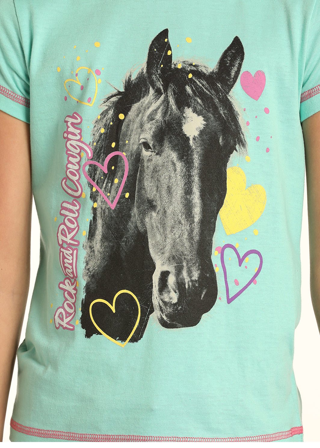 Rock & Roll Cowgirl Children's Horse Graphic Seafoam T-Shirt G3T4645