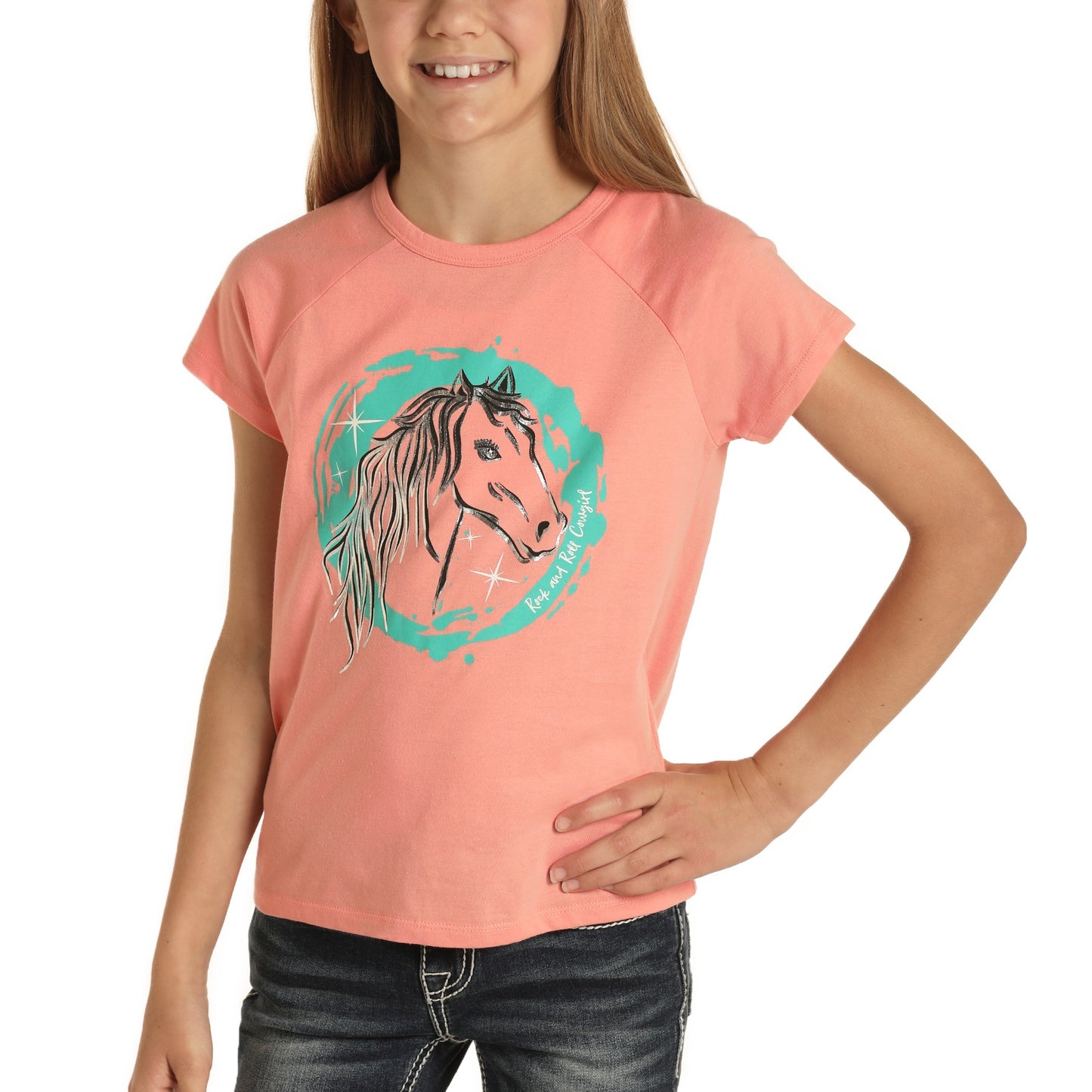 Rock & Roll Cowgirl Children's Horse Graphic Pink T-Shirt G3T8123