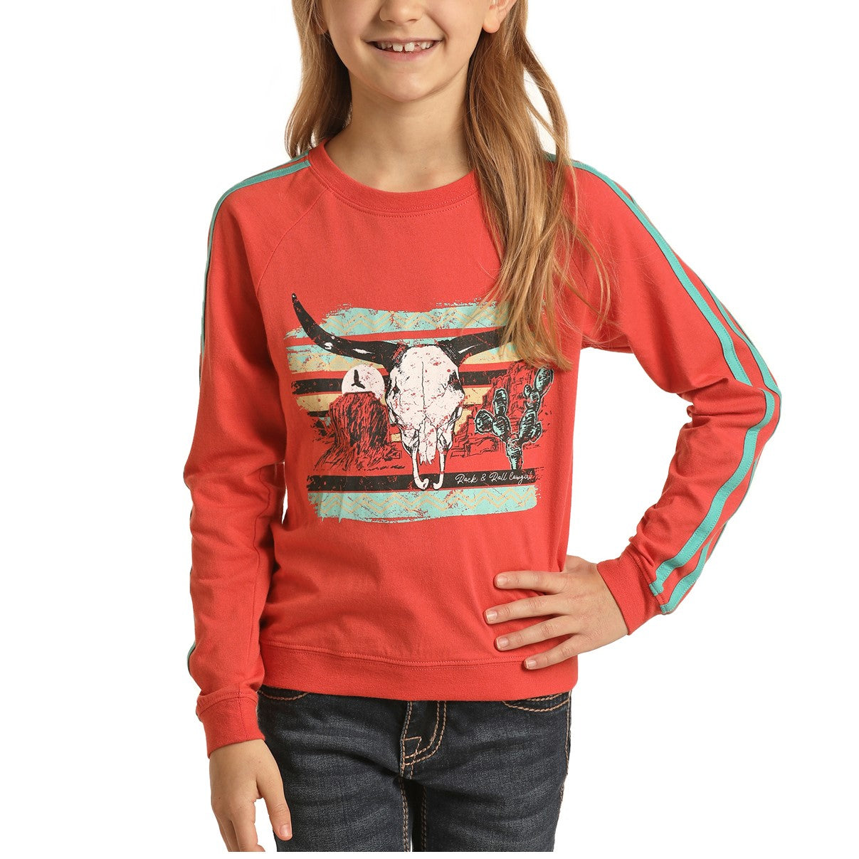 Rock & Roll Cowgirl Children's Cow Skull Fuchsia Sweatshirt G4T1552-95