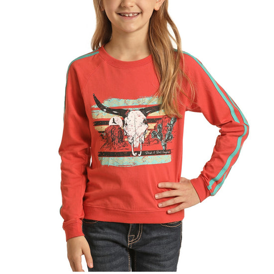 Rock & Roll Cowgirl Children's Cow Skull Fuchsia Sweatshirt G4T1552-95