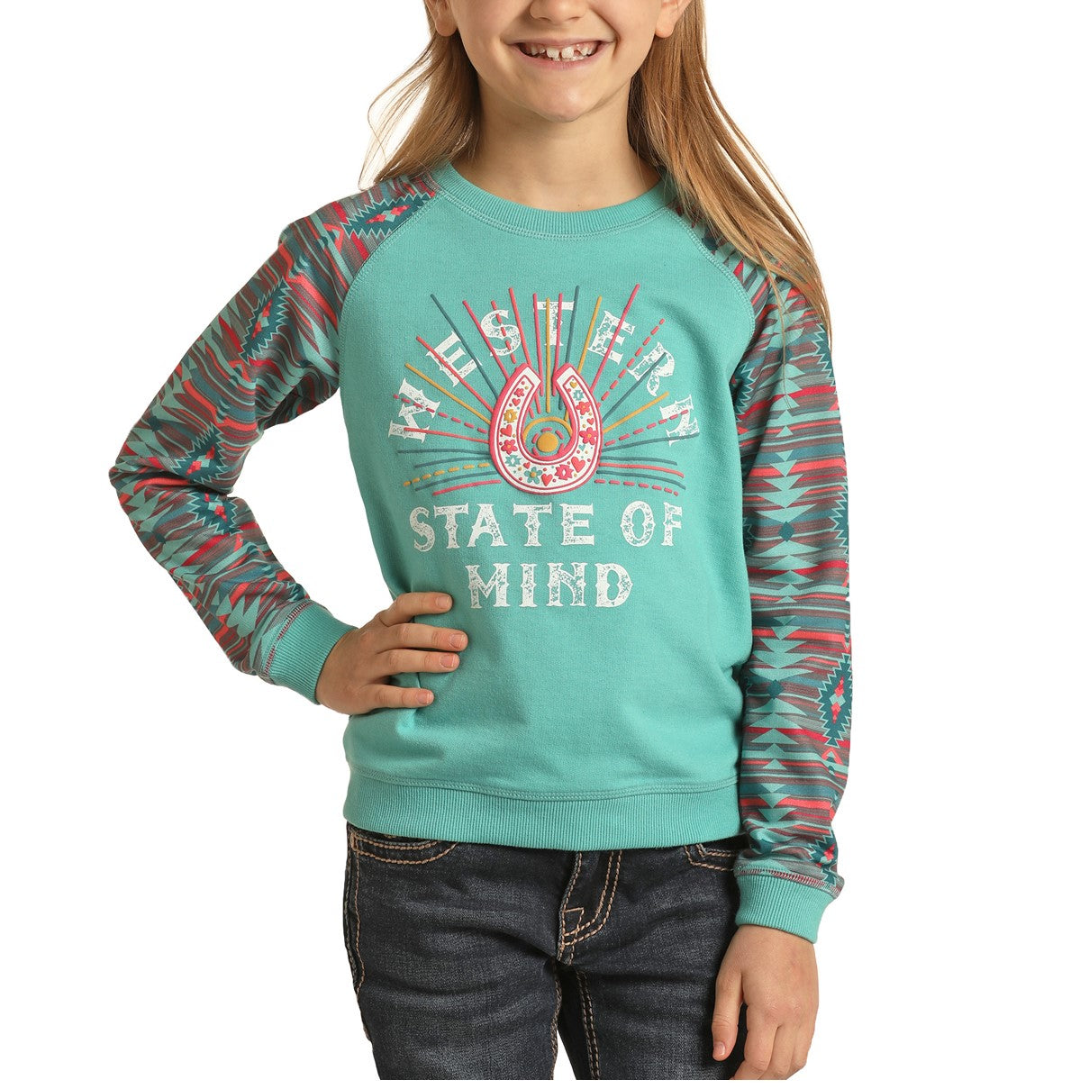Rock & Roll Cowgirl Children's Aztec Turquoise Sweatshirt G4T1554-86
