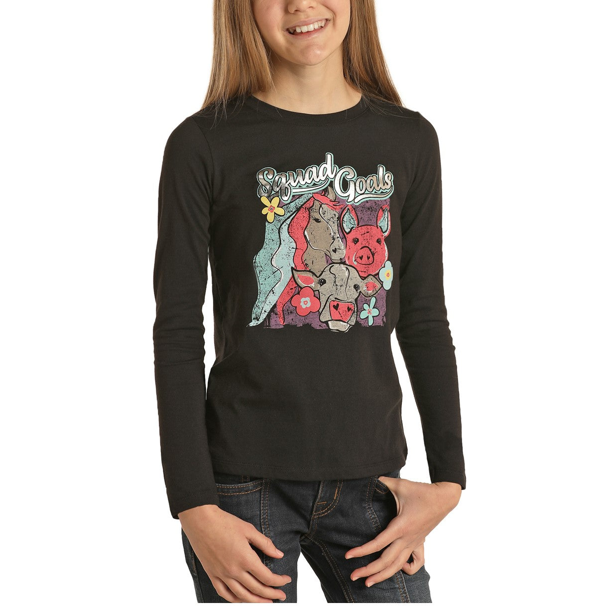 Rock & Roll Cowgirl Children's Squad Goals Black T-Shirt G4T1557-01