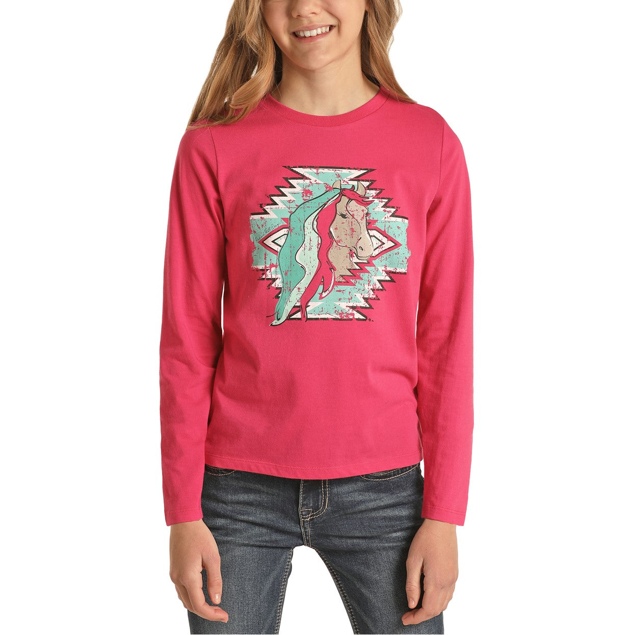 Rock & Roll Cowgirl Girl's Pink Pony Long Sleeve T-Shirt G4T2471