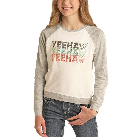 Rock & Roll Cowgirl Girl's Yee Haw Graphic Sweatshirt G4T2475