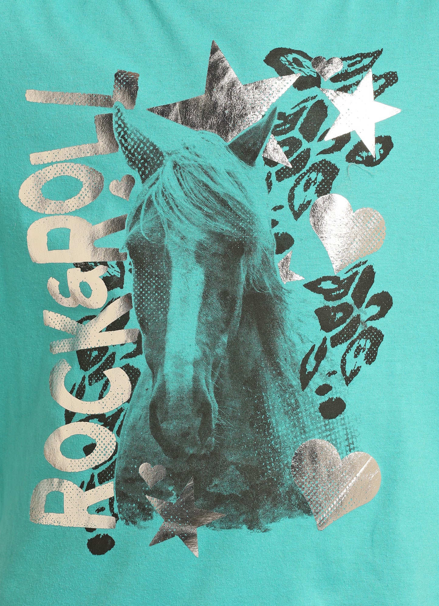 Rock & Roll Cowgirl Girls Horse Graphic Long Sleeve Teal T-Shirt G4T3315