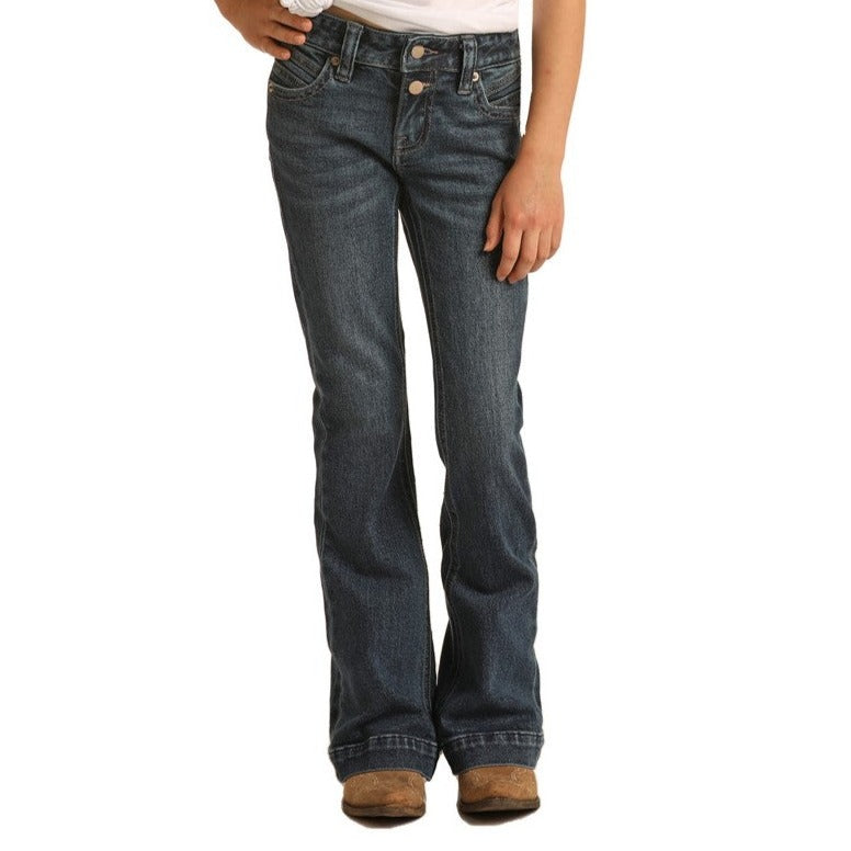 Rock & Roll Cowgirl Girl's Denim Medium Wash Trouser Jeans G5F3715