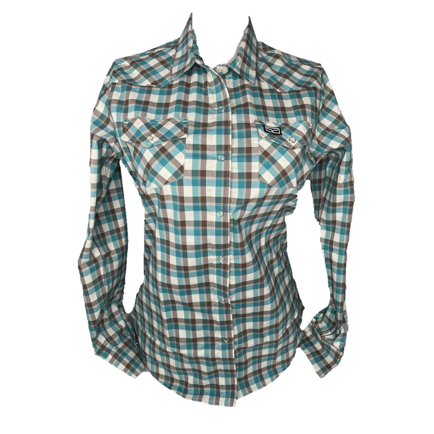 Kimes Ranch® Ladies Go Round Plaid Teal Button Down Shirt GR-TEAL